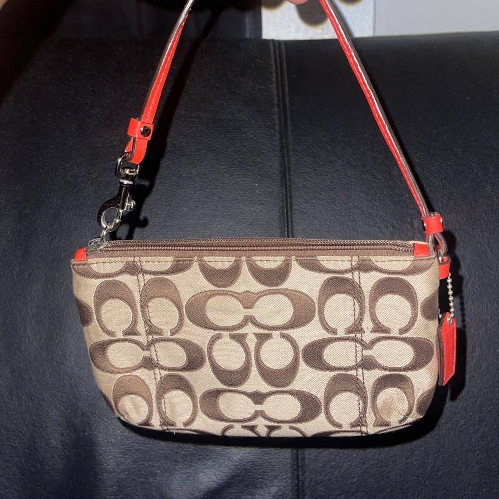 Vintage Coach Wristlet Vermillion Orange Khaki - Picture 4 of 14